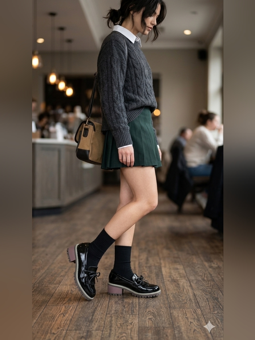 NIB Black Patent Fringe Kiltie Loafers – Chunky Lug Sole Block Heel